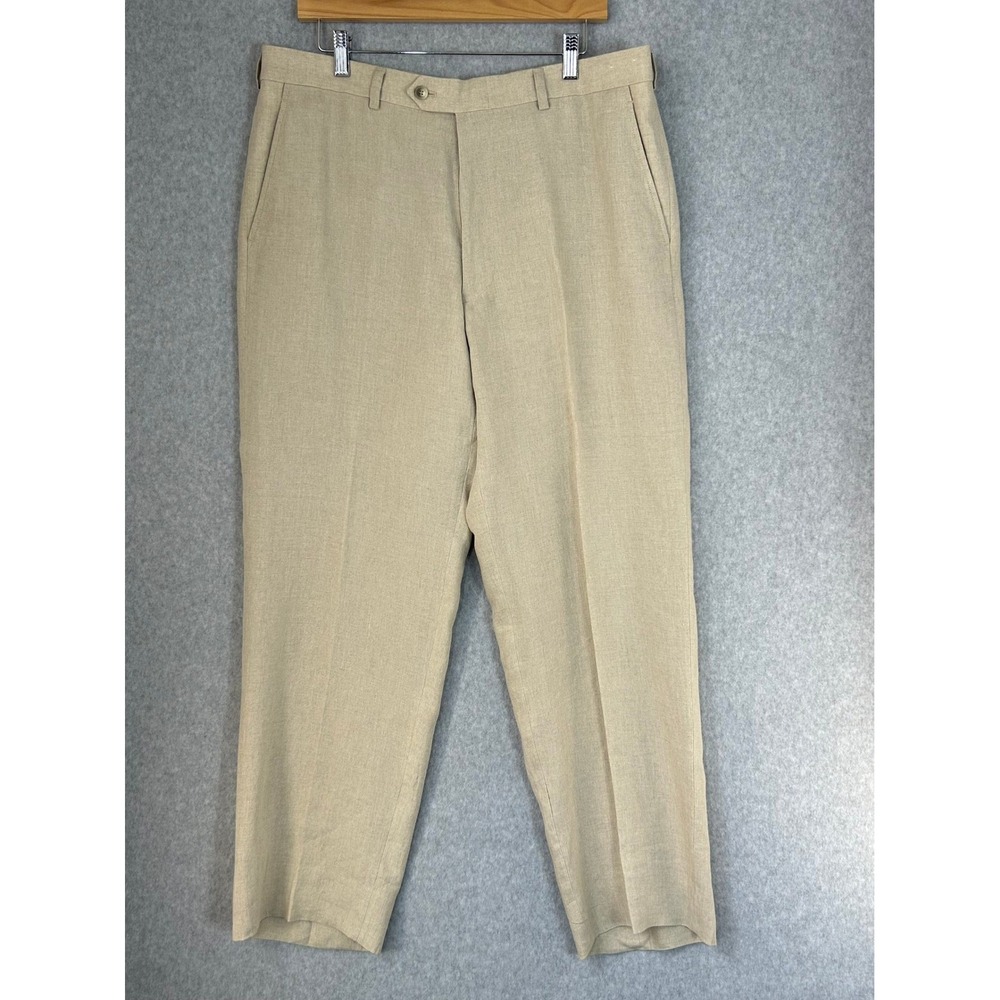 John W Nordstrom Tan Dress Pants Ormezzano Italian Linen Trousers Mens 36 R x 30